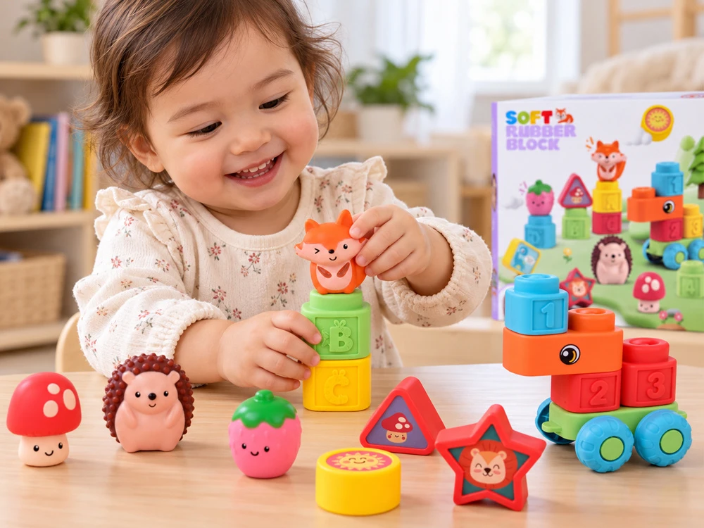 Jokomisiada Rubber blocks 3 in 1 - soft, sensory, finger puppets 22 pieces ZA6439