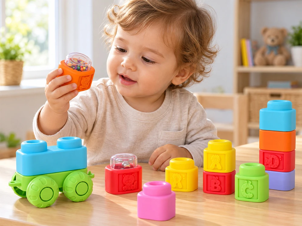 Jokomisiada Rubber blocks 3 in 1 - soft, sensory, sound, light 32 pieces ZA6435