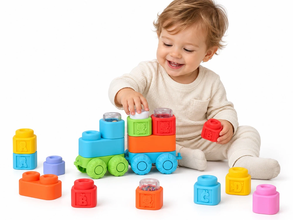 Jokomisiada Rubber blocks 3 in 1 - soft, sensory, sound, light 32 pieces ZA6435