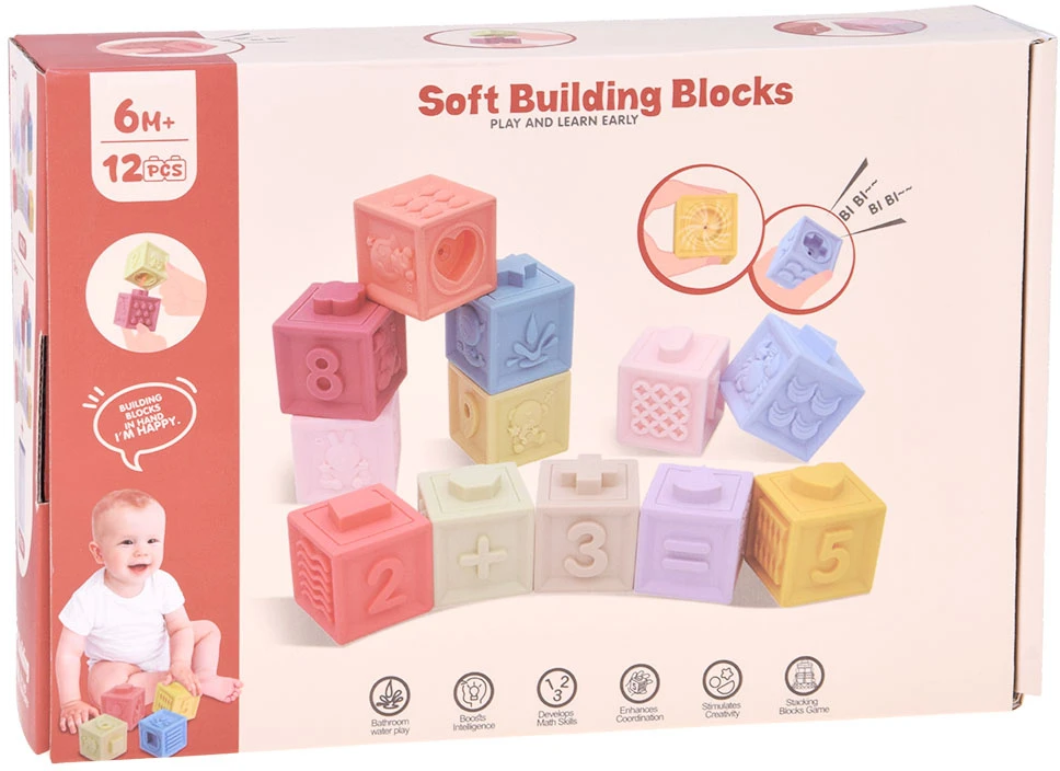 Jokomisiada Rubber blocks - soft, sensory, pastel 12 pcs ZA6635