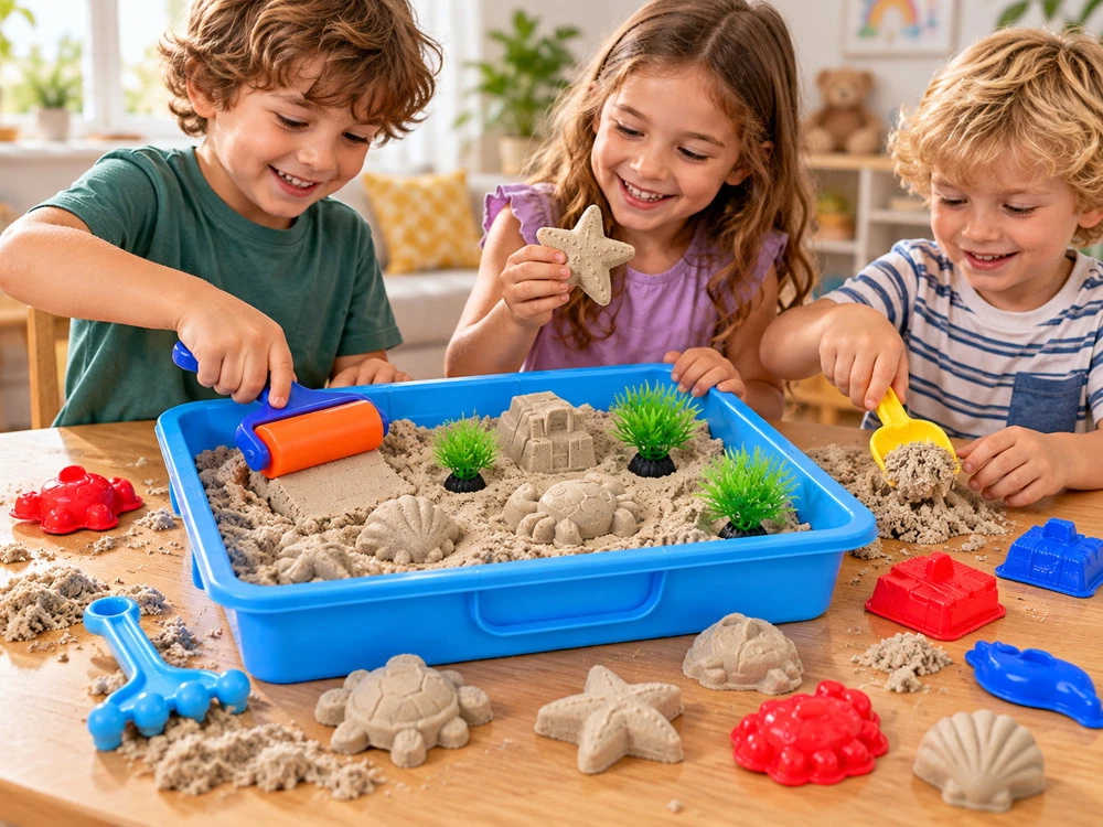 Jokomisiada Sandbox 2 in 1 Dynamic sand, molds and box 18 pieces ZA6293