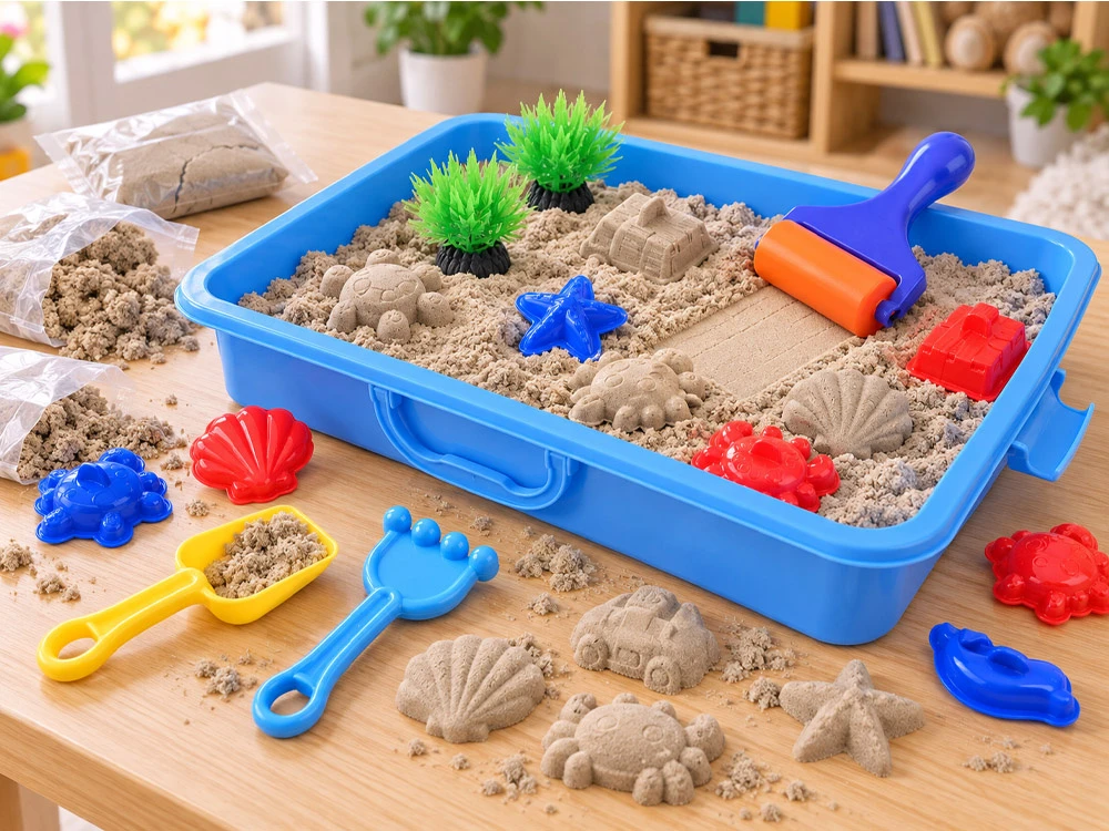 Jokomisiada Sandbox 2 in 1 Dynamic sand, molds and box 18 pieces ZA6293