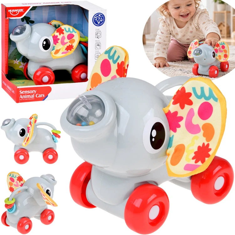 Jokomisiada Sensory ELEPHANT on wheels for toddlers - rustling, sliding ZA6342