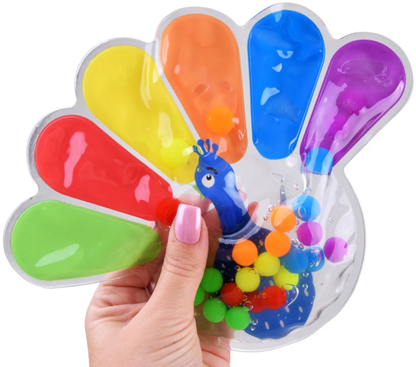 Jokomisiada Sensory Fidget Toy Peacock for Squeezing with Colorful Balls ZA6552