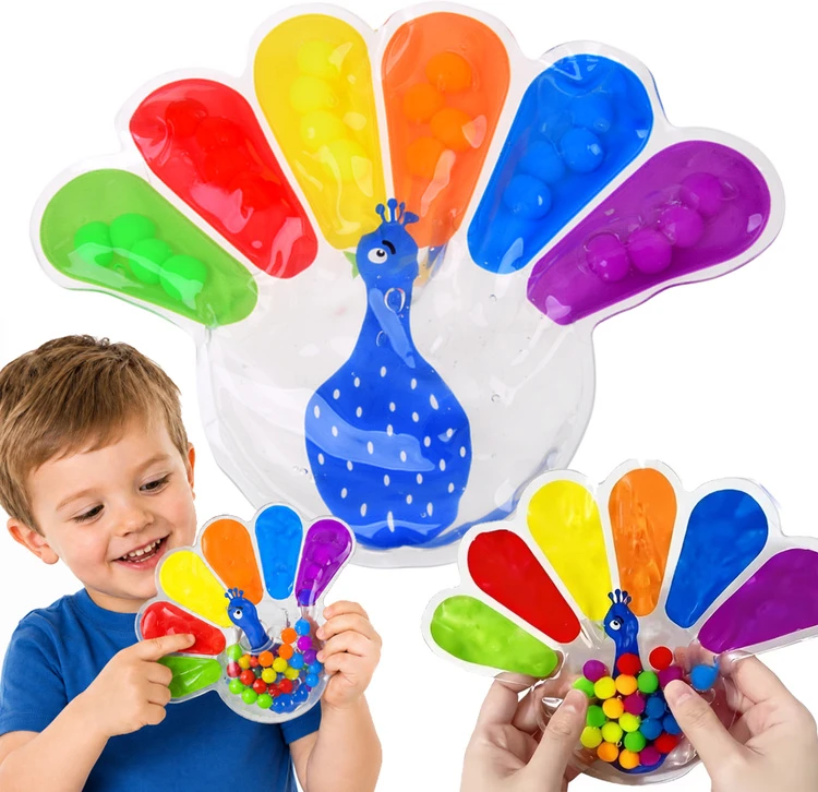 Jokomisiada Sensory Fidget Toy Peacock for Squeezing with Colorful Balls ZA6552