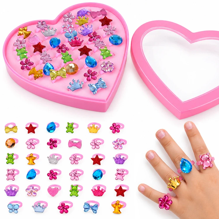Jokomisiada Set of rings for girls, 36 pieces. Jewelry in a box ZA6295