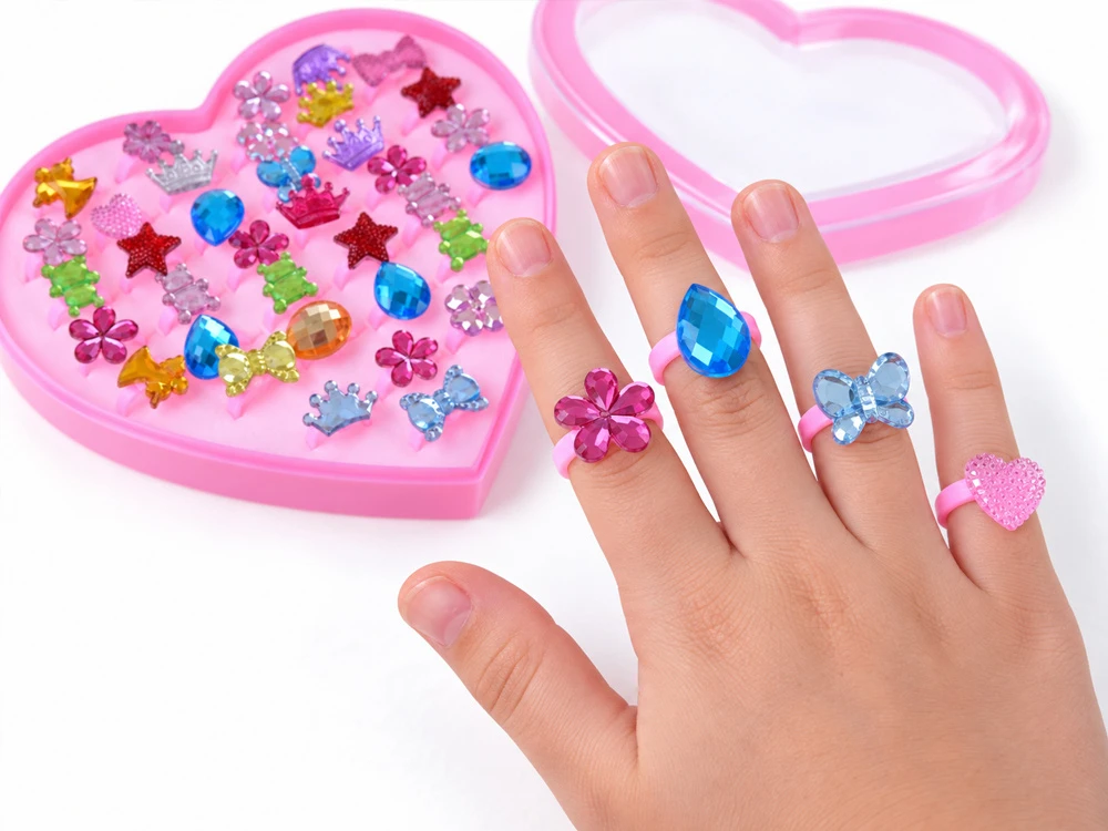 Jokomisiada Set of rings for girls, 36 pieces. Jewelry in a box ZA6295