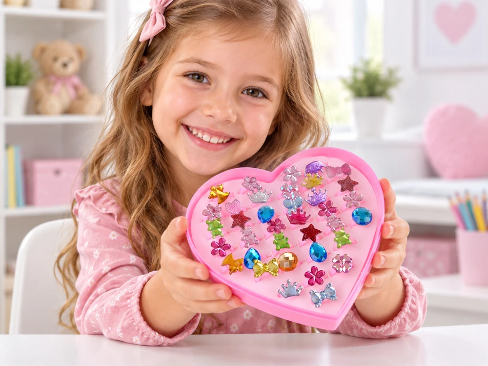 Jokomisiada Set of rings for girls, 36 pieces. Jewelry in a box ZA6295