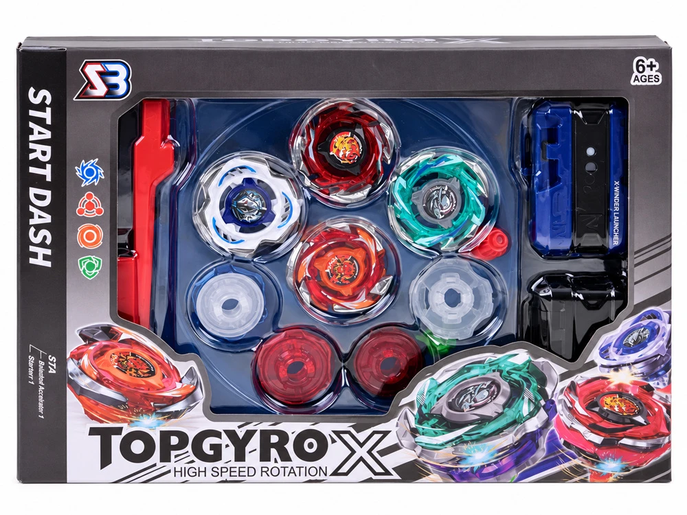 Jokomisiada Set of spinning battle tops 4 pcs + arena and launchers ZA6456