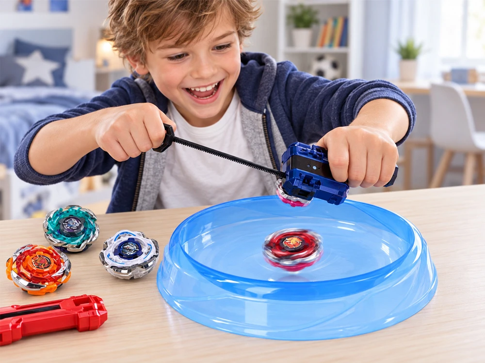 Jokomisiada Set of spinning battle tops 4 pcs + arena and launchers ZA6456
