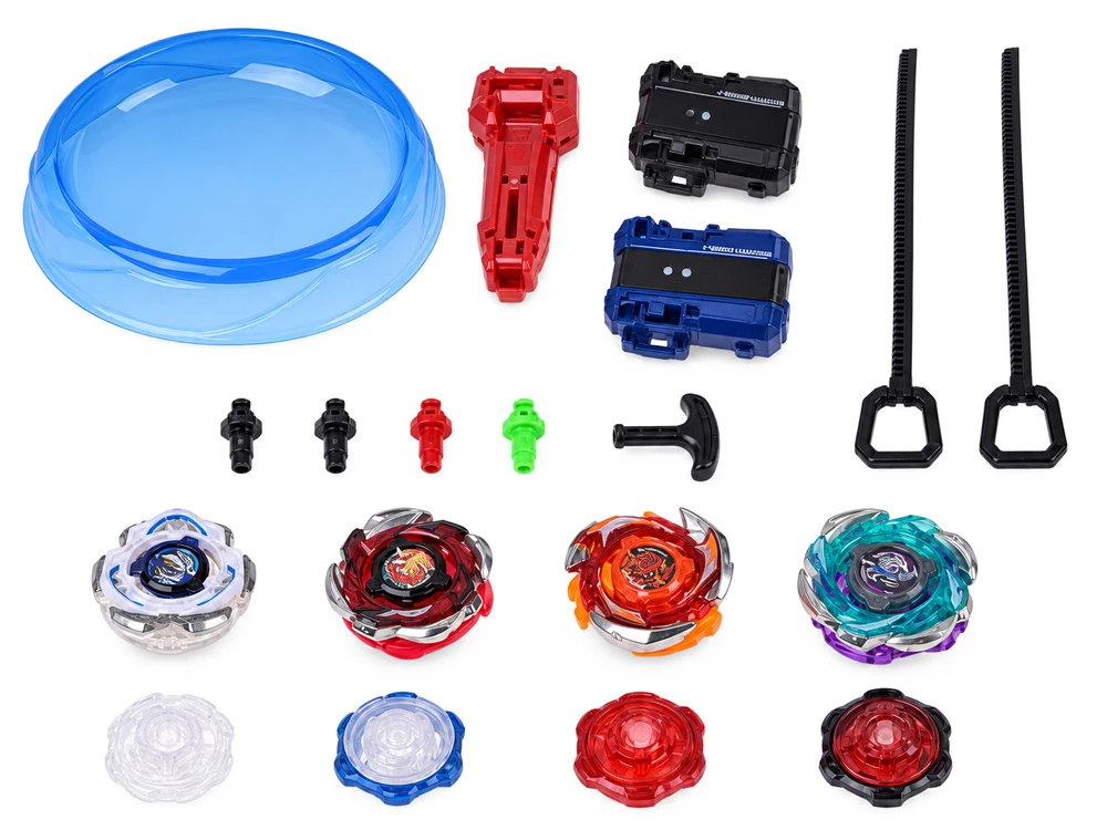 Jokomisiada Set of spinning battle tops 4 pcs + arena and launchers ZA6456