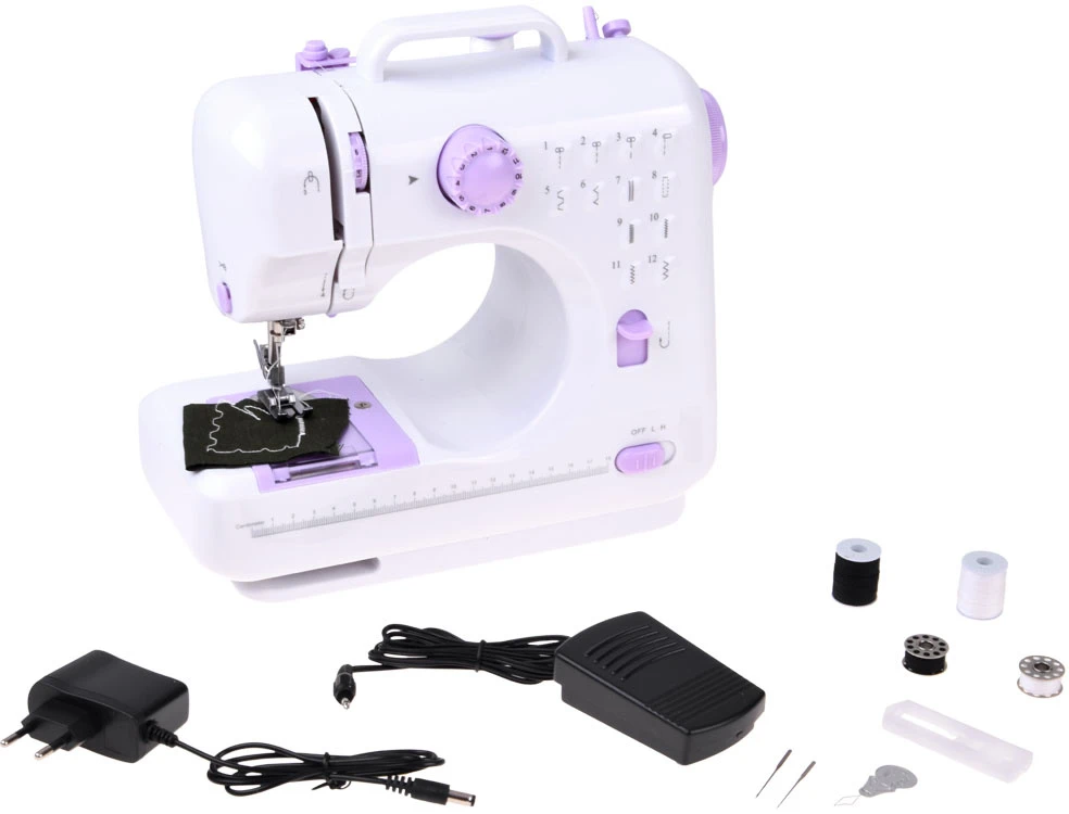Jokomisiada Sewing Machine for Children 12 Stitches Foot Pedal Power Adapteris LED ZA6432