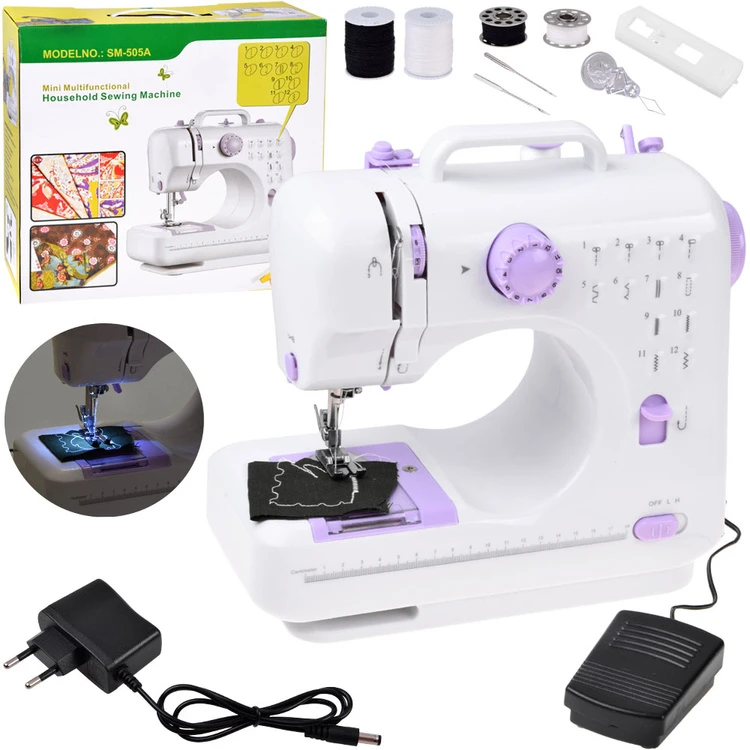 Jokomisiada Sewing Machine for Children 12 Stitches Foot Pedal Power Adapteris LED ZA6432