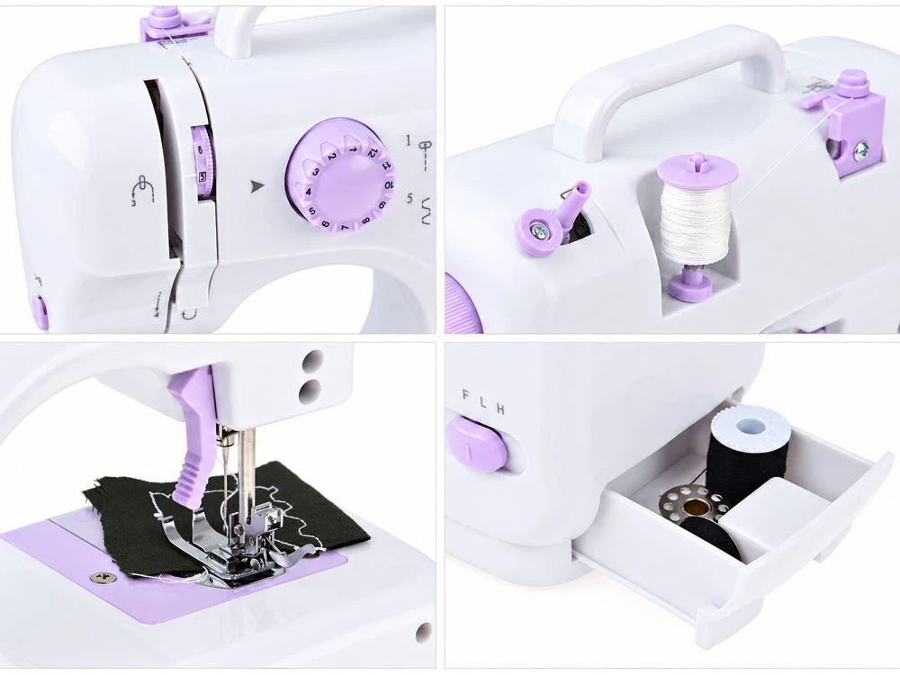 Jokomisiada Sewing Machine for Children 12 Stitches Foot Pedal Power Adapteris LED ZA6432