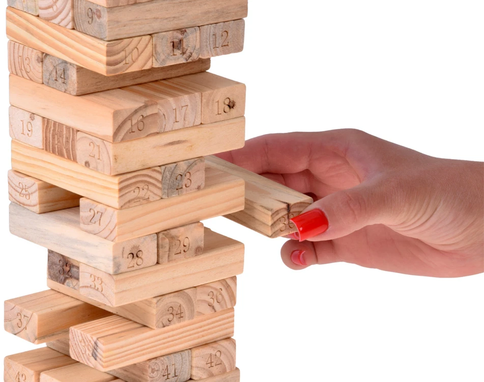 Jokomisiada Skill game: A wobbly tower of blocks + 4 wooden dice ZA6294