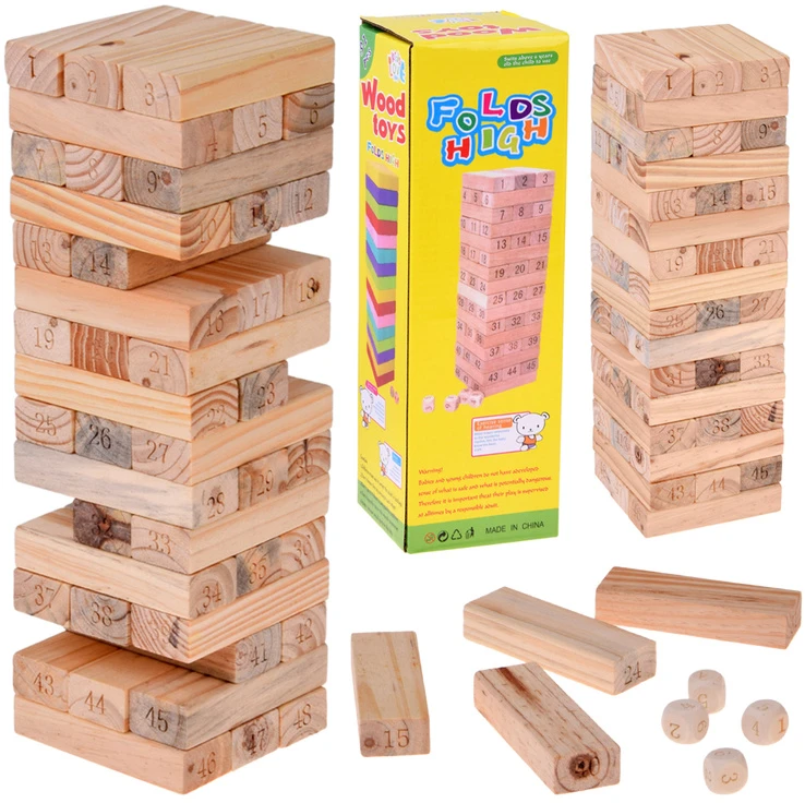 Jokomisiada Skill game: A wobbly tower of blocks + 4 wooden dice ZA6294
