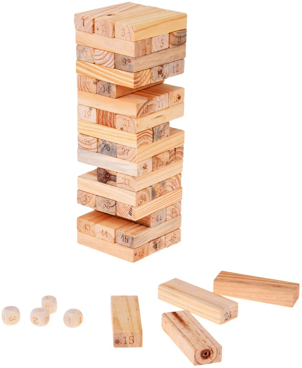 Jokomisiada Skill game: A wobbly tower of blocks + 4 wooden dice ZA6294