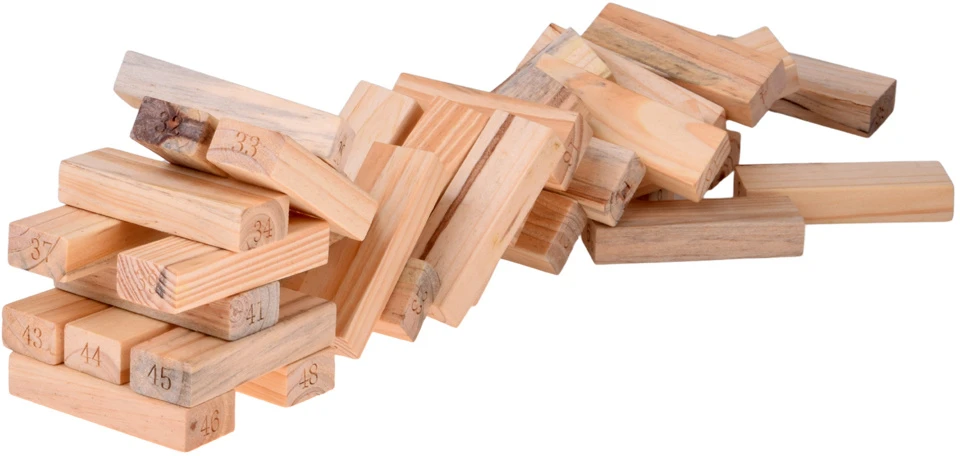 Jokomisiada Skill game: A wobbly tower of blocks + 4 wooden dice ZA6294
