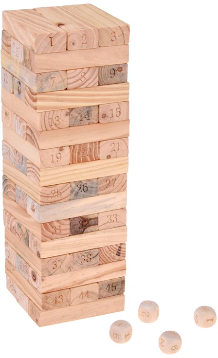 Jokomisiada Skill game: A wobbly tower of blocks + 4 wooden dice ZA6294