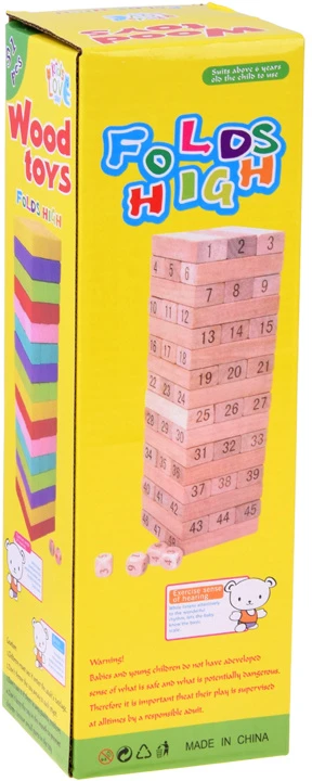 Jokomisiada Skill game: A wobbly tower of blocks + 4 wooden dice ZA6294