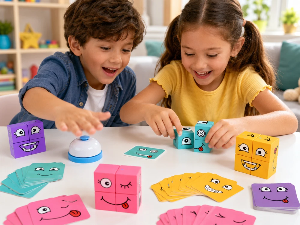 Jokomisiada Skill game "Express emotions in time" - arranging faces with blocks GR0841