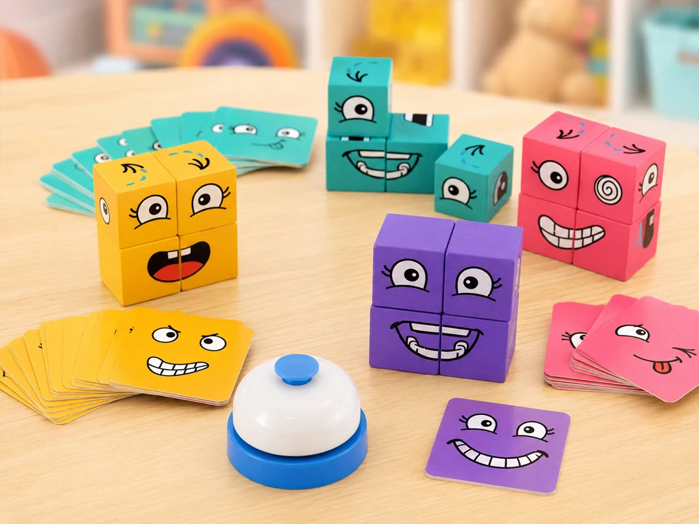 Jokomisiada Skill game "Express emotions in time" - arranging faces with blocks GR0841