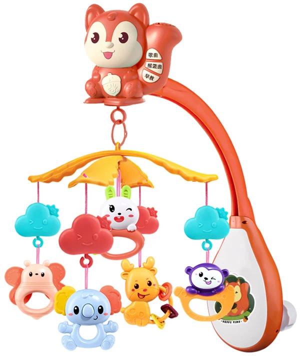 Jokomisiada Squirrel Cot Mobile with Projektorius, Music, Remote Control and Hanging Toys ZA6271