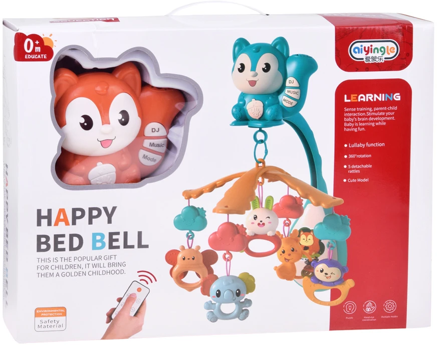 Jokomisiada Squirrel Cot Mobile with Projektorius, Music, Remote Control and Hanging Toys ZA6271