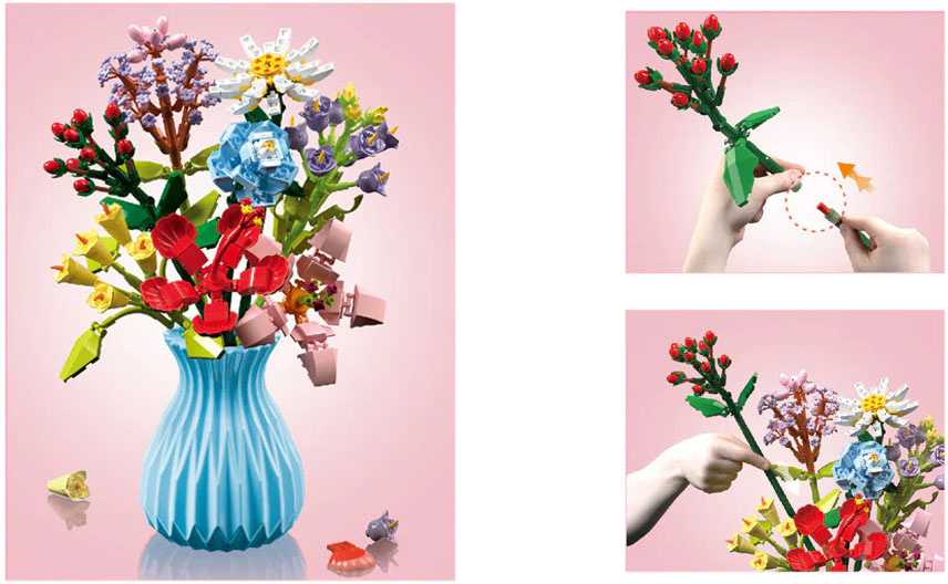 Jokomisiada Technical blocks Bouquet of 8 wild flowers in a vase 699 pieces ZA5891