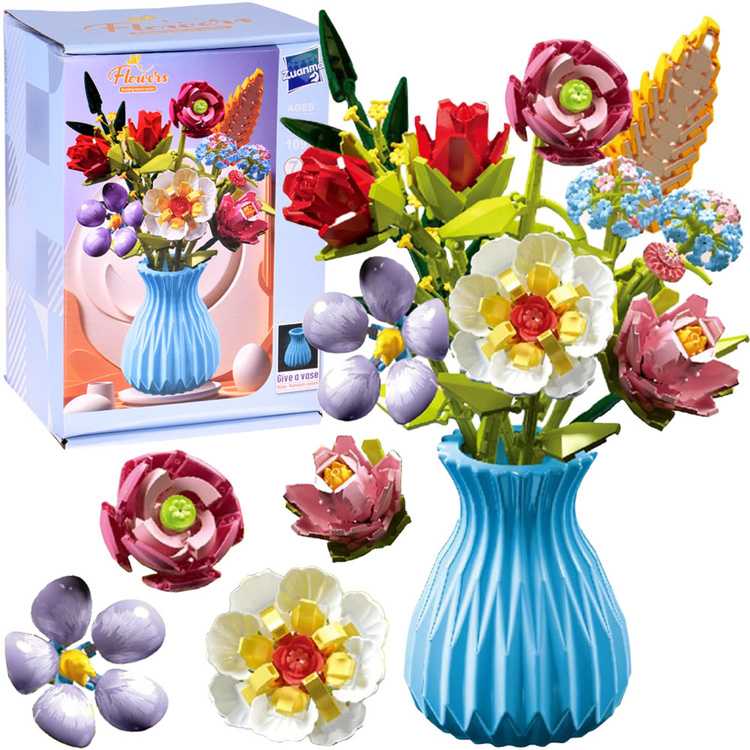 Jokomisiada Technical blocks SERIES: Bouquet of 8 wildflowers in a vase 691 pieces ZA5892