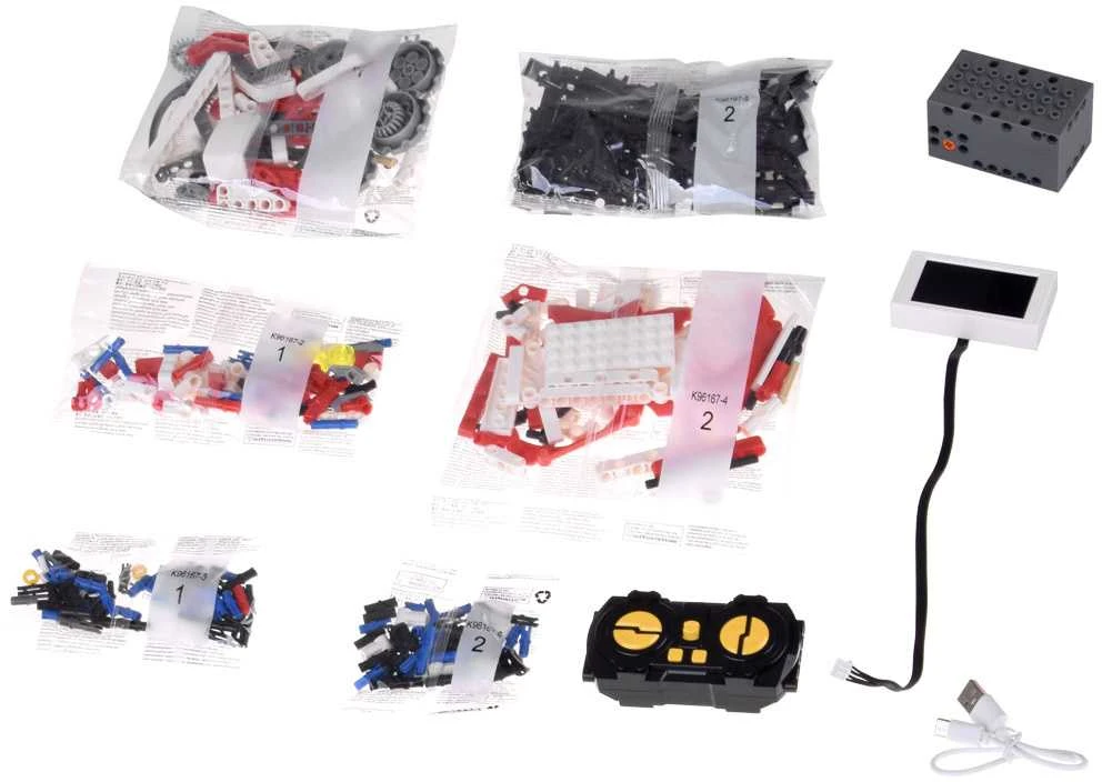 Jokomisiada techniniai statybiniai blokai „Robots Pro 5 viename“ rinkinys su nuotolinio valdymo pultu ir LED ekranu RC0741