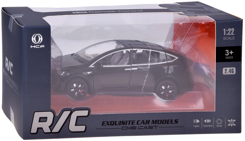 Jokomisiada Tesla Model X RC 1:22 Die-Cast Remote-Controlled Car with LED Lights and Smoke Effect RC0772