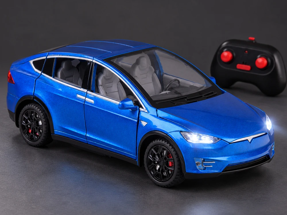 Jokomisiada Tesla Model X RC 1:22 Die-Cast Remote-Controlled Car with LED Lights and Smoke Effect RC0772