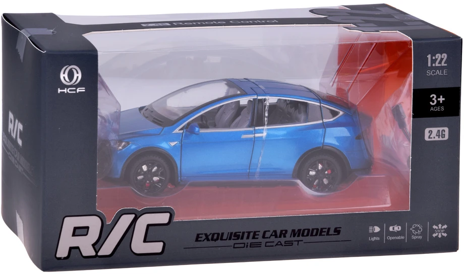 Jokomisiada Tesla Model X RC 1:22 Die-Cast Remote-Controlled Car with LED Lights and Smoke Effect RC0772