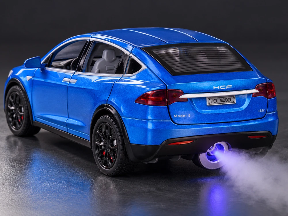 Jokomisiada Tesla Model X RC 1:22 Die-Cast Remote-Controlled Car with LED Lights and Smoke Effect RC0772