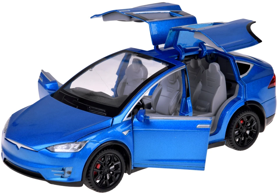 Jokomisiada Tesla Model X RC 1:22 Die-Cast Remote-Controlled Car with LED Lights and Smoke Effect RC0772