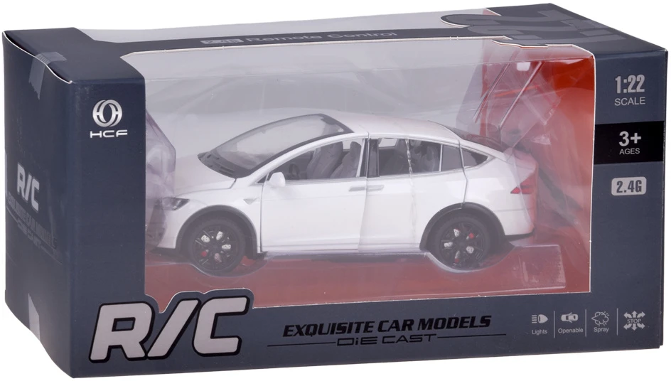 Jokomisiada Tesla Model X RC 1:22 Die-Cast Remote-Controlled Car with LED Lights and Smoke Effect RC0772