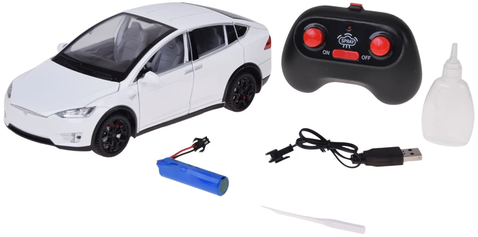 Jokomisiada Tesla Model X RC 1:22 Die-Cast Remote-Controlled Car with LED Lights and Smoke Effect RC0772