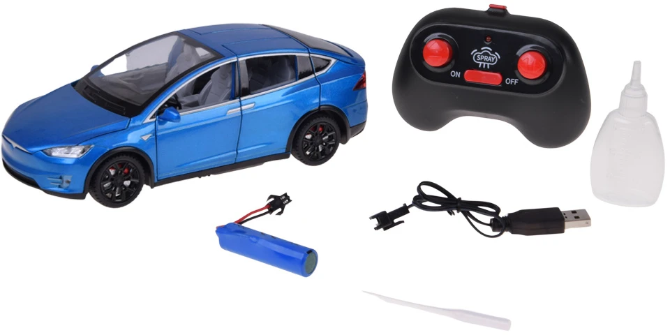 Jokomisiada Tesla Model X RC 1:22 Die-Cast Remote-Controlled Car with LED Lights and Smoke Effect RC0772