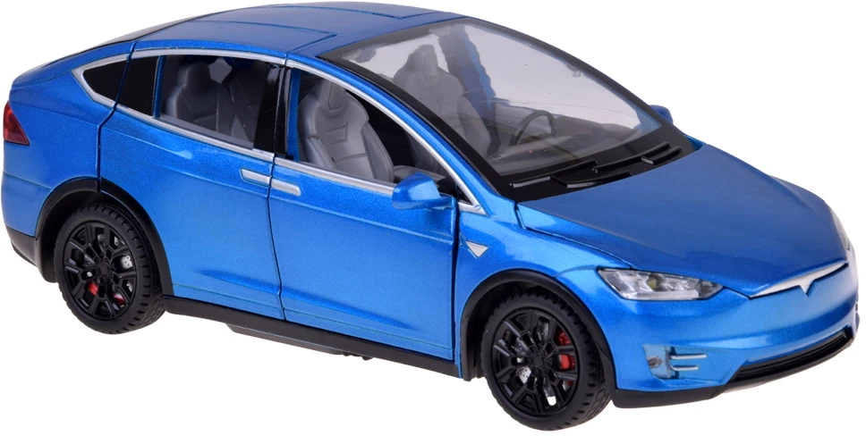 Jokomisiada Tesla Model X RC 1:22 Die-Cast Remote-Controlled Car with LED Lights and Smoke Effect RC0772