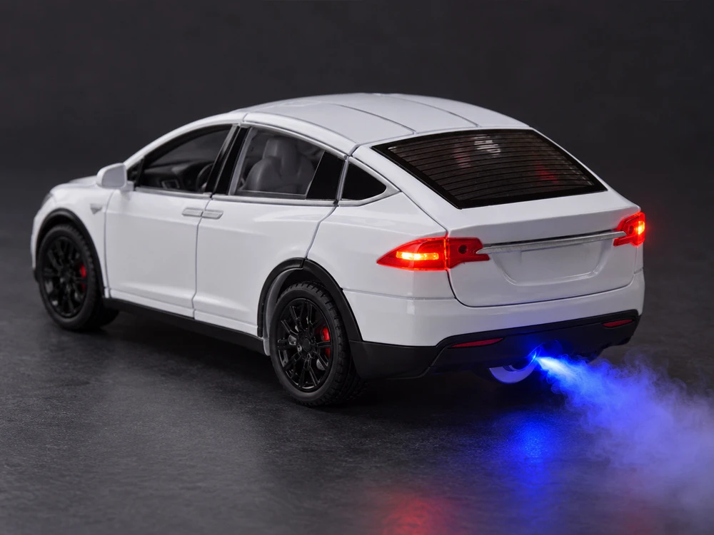 Jokomisiada Tesla Model X RC 1:22 Die-Cast Remote-Controlled Car with LED Lights and Smoke Effect RC0772