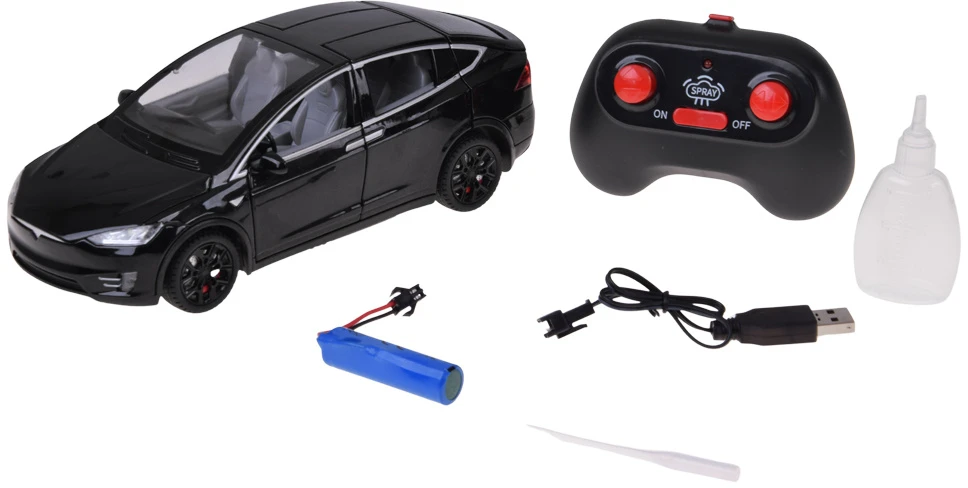 Jokomisiada Tesla Model X RC 1:22 Die-Cast Remote-Controlled Car with LED Lights and Smoke Effect RC0772
