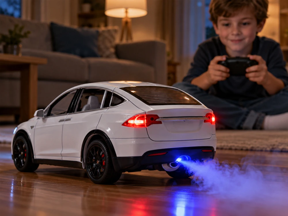 Jokomisiada Tesla Model X RC 1:22 Die-Cast Remote-Controlled Car with LED Lights and Smoke Effect RC0772