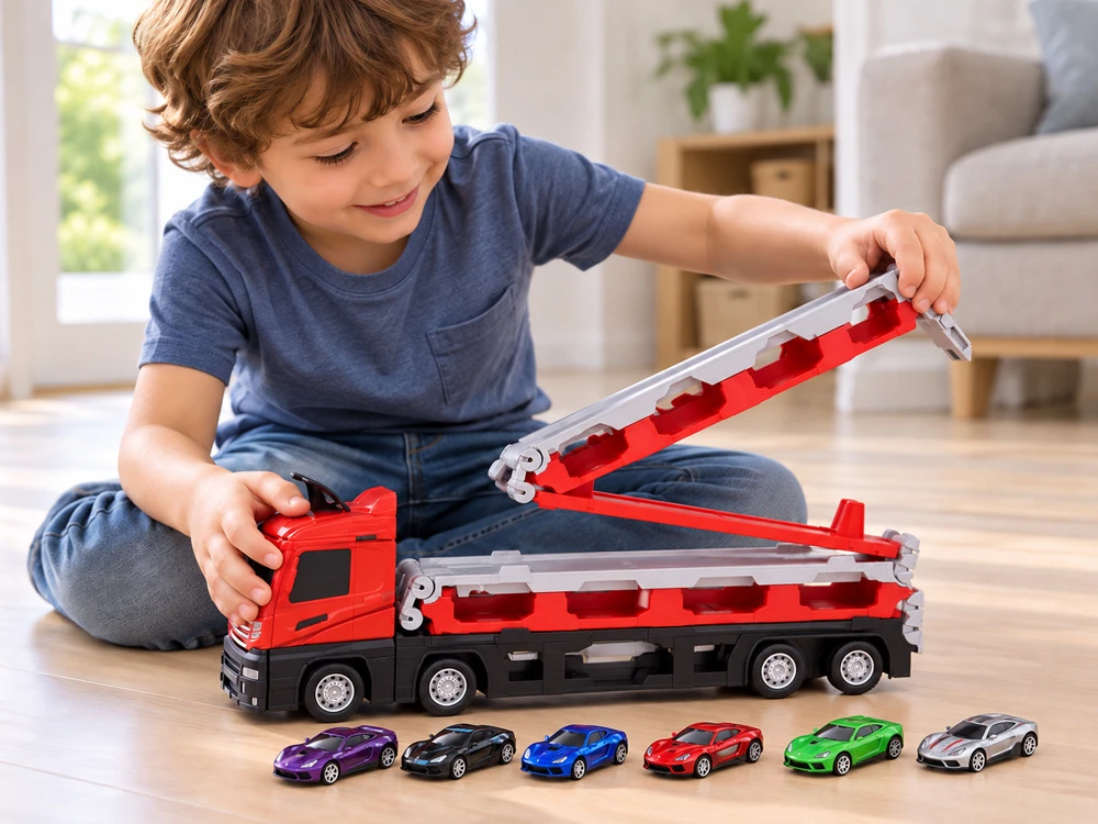 Jokomisiada TIR transporter trailer, foldable, 200 cm + 6 cars, two-level construction, ZA6587