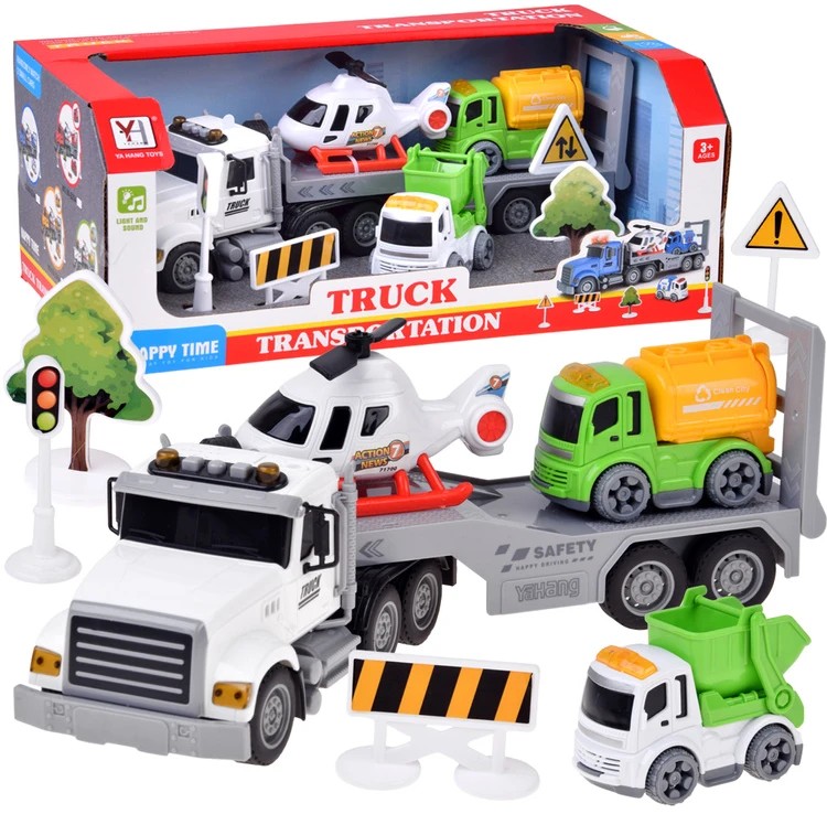 Jokomisiada Tow truck Helicopter Dump truck Concrete mixer VEHICLE SET + road accessories ZA6597