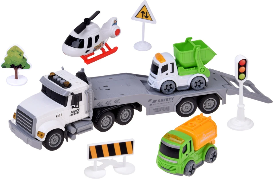 Jokomisiada Tow truck Helicopter Dump truck Concrete mixer VEHICLE SET + road accessories ZA6597