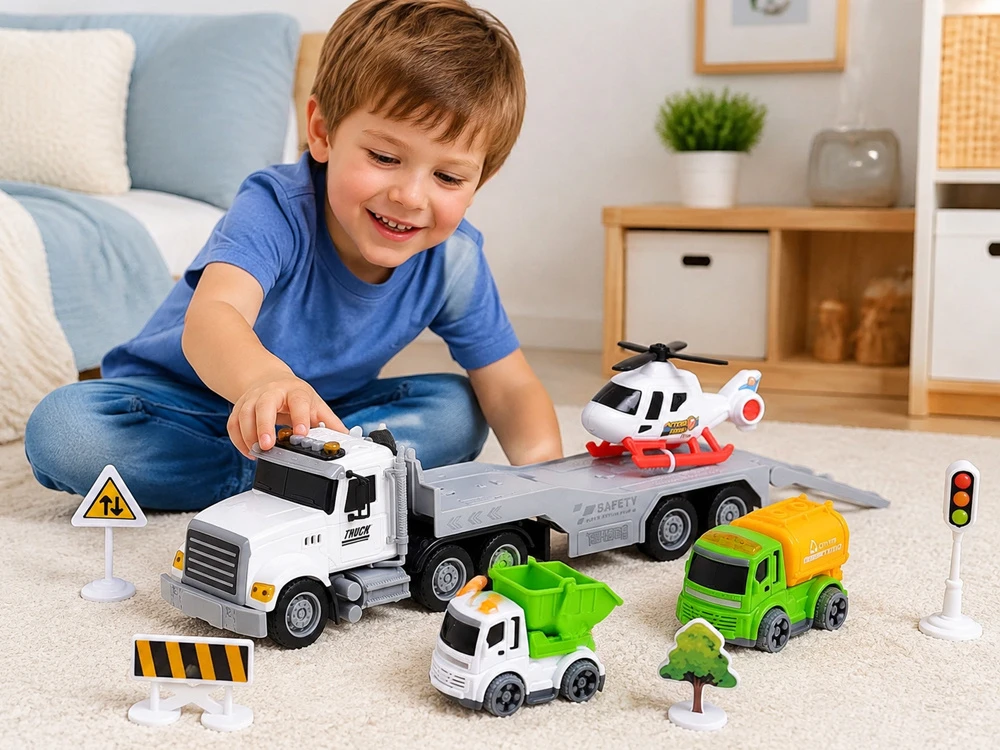 Jokomisiada Tow truck Helicopter Dump truck Concrete mixer VEHICLE SET + road accessories ZA6597