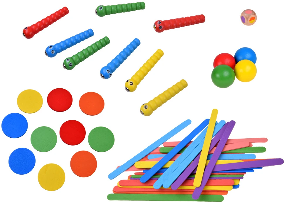 Jokomisiada Wooden 5-in-1 arcade game – tower, balls, sticks, worms ZA6569