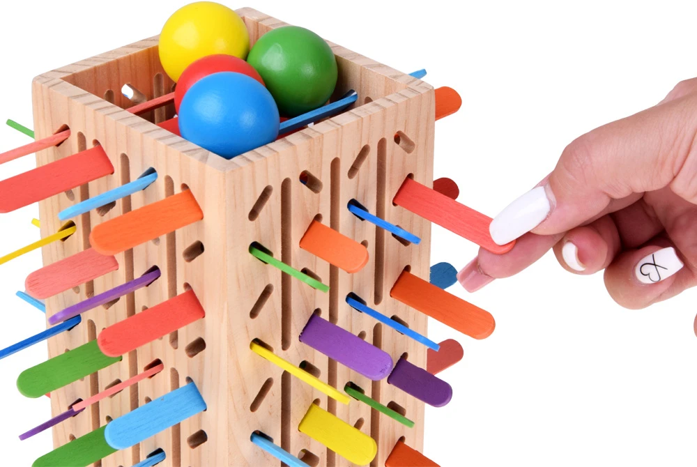 Jokomisiada Wooden 5-in-1 arcade game – tower, balls, sticks, worms ZA6569