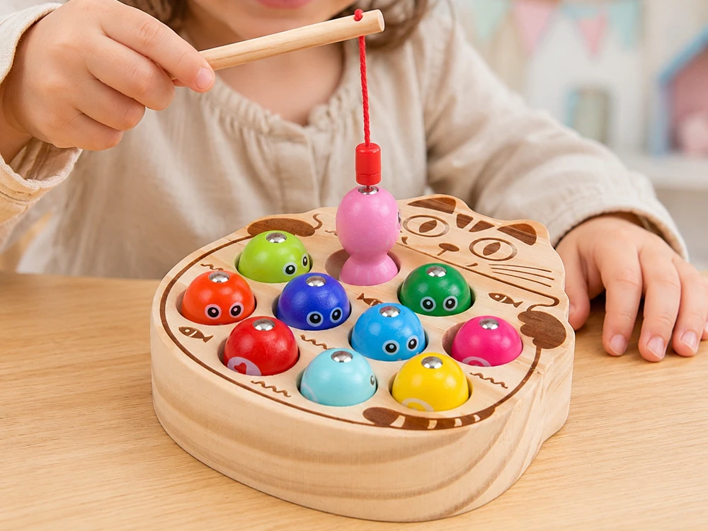 Jokomisiada Wooden arcade game FISHING - magnetic fishing rod 13 pieces ZA6568